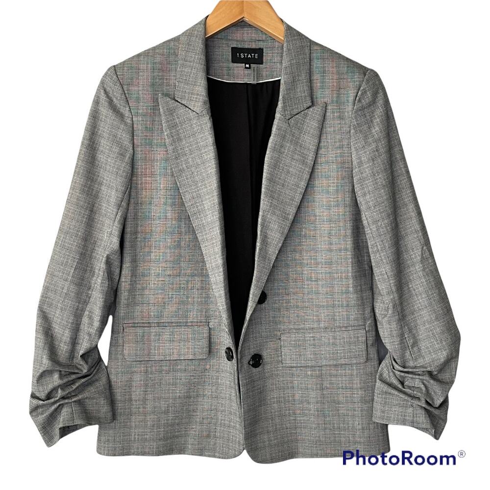 1.State Ruched Sleeve Blazer Gray size M